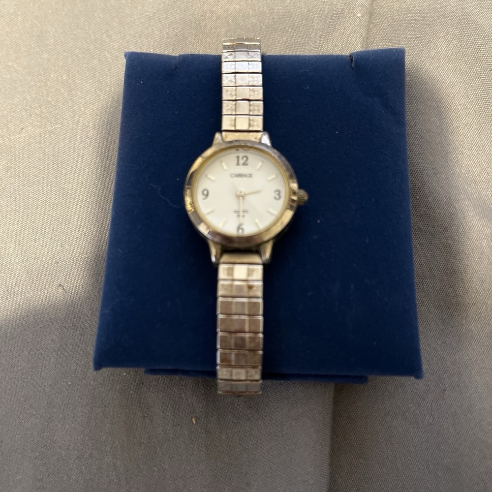 Carriage By Timex Watch Women Silver Tone Date Stretch Band Indiglo Untested